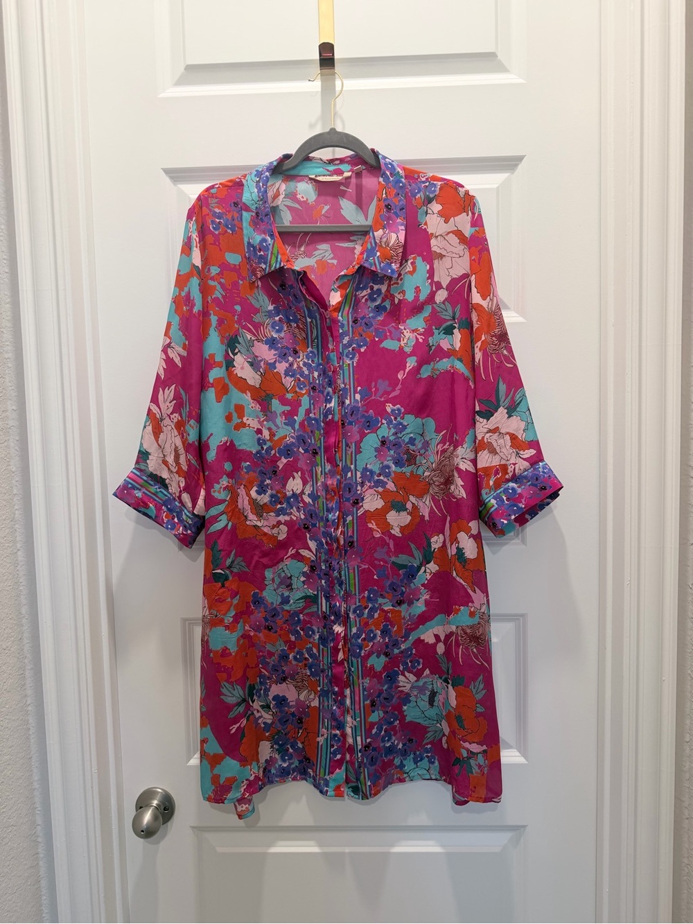 Soft Surroundings Magenta Floral Dress with Aqua Accents
